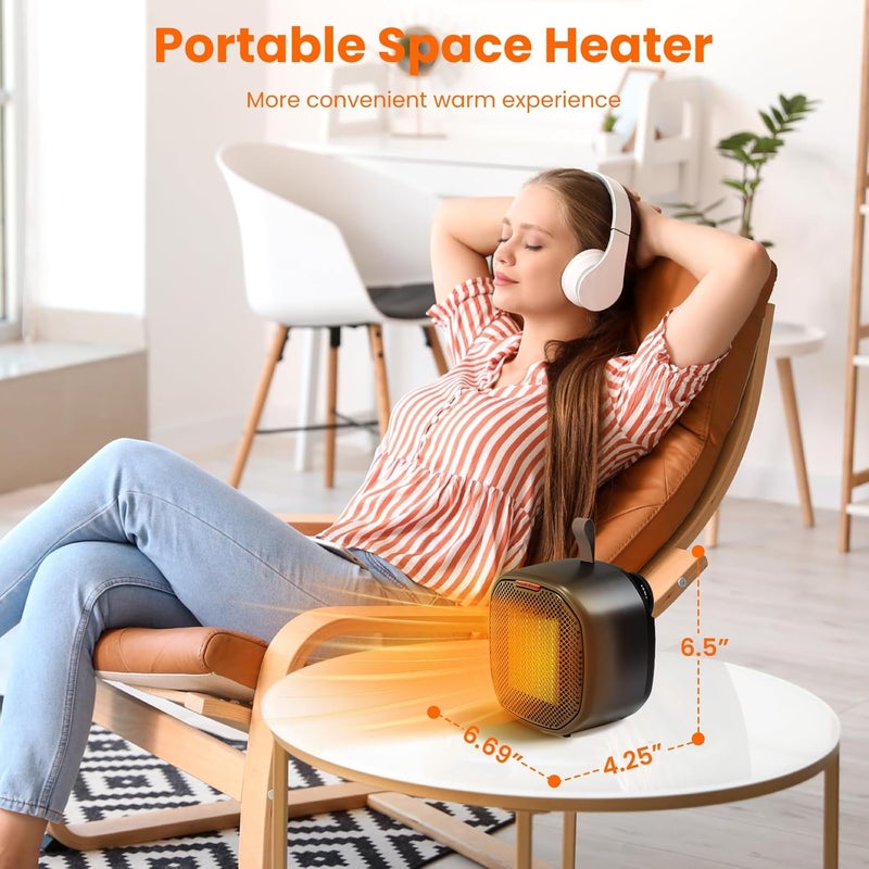 ZAFRO 1200W Portable Ceramic Space Heater for Indoor Use, 3 Modes Thermostat Adjustable, Tip-Over & Overheat Protection, Quiet Personal Heater (<45dB) for Office Desk Bedroom,(Black) - Image 4